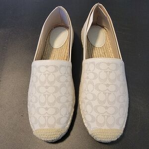 NIB COACH CARLEY CHALK LEATHER ESPADRILLES